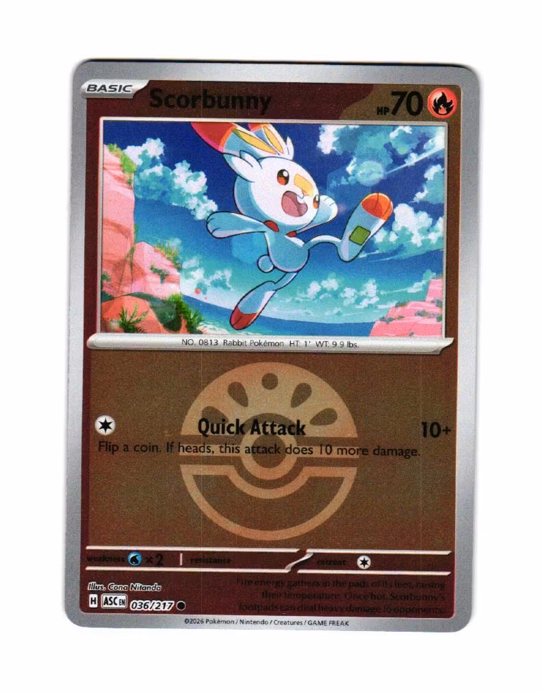 Scorbunny Friend Ball Reverse Holo Common 036/217 Ascended Heroes Pokemon