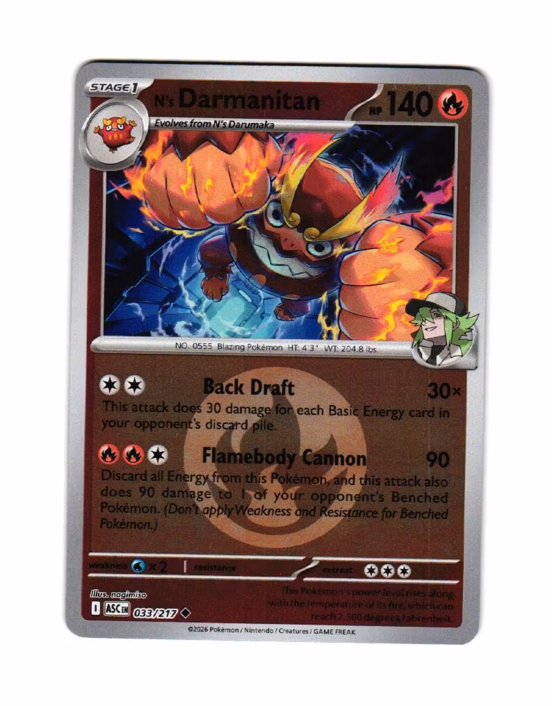 Ns Darmanitan Reverse Holo Uncommon 033/217 Ascended Heroes Pokemon