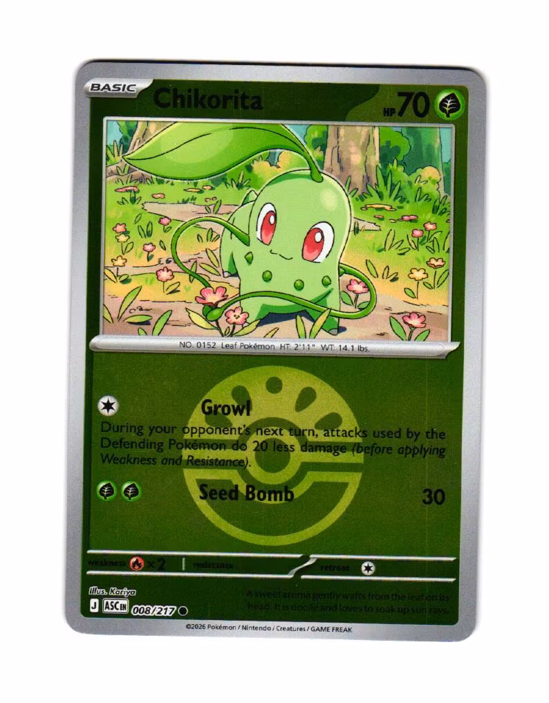 Chikorita Friend Ball Reverse Holo Common 008/217 Ascended Heroes Pokemon