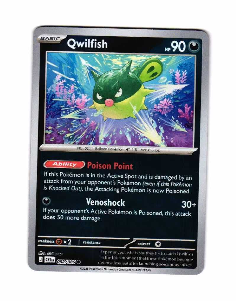 Qwilfish Reverse Holo Common 052/086 Chaos Rising Pokemon