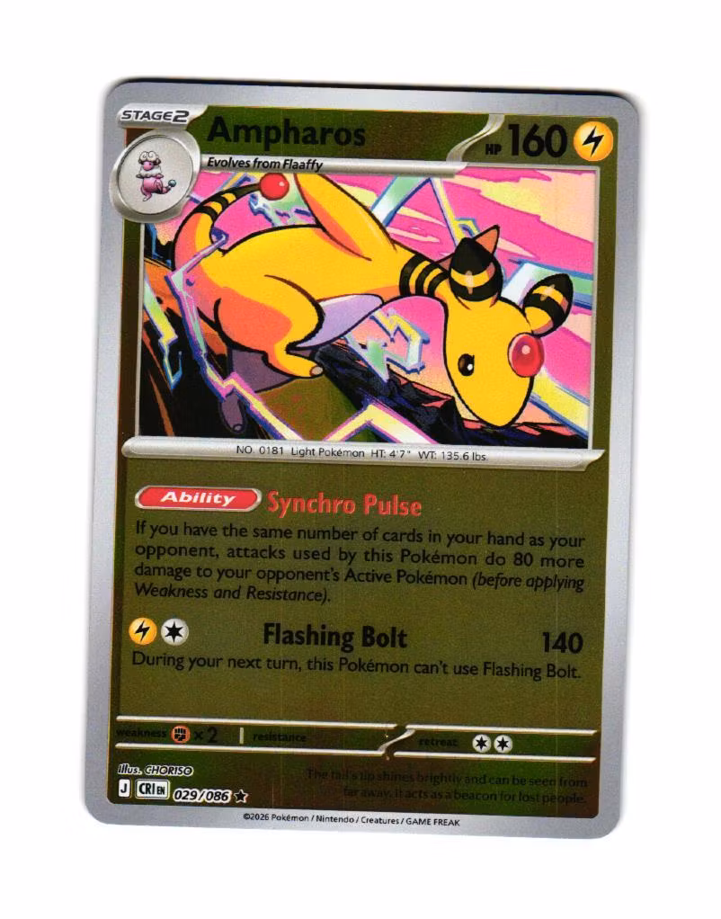 Ampharos Reverse Holo Rare 029/086 Chaos Rising Pokemon