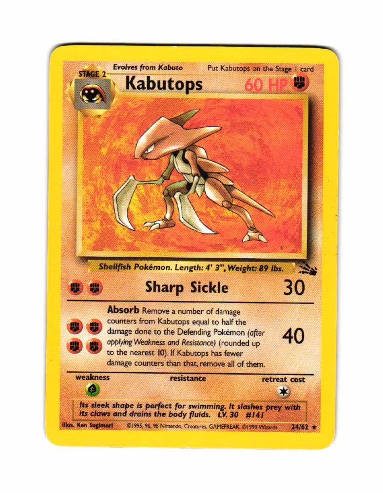Kabutops Rare 24/62 Fossil Pokemon