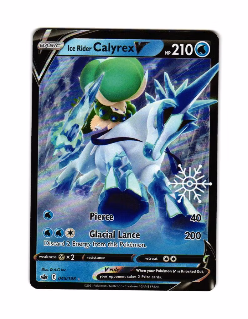 Ice Rider Calyrex V Holiday stamp 045/198 Rare Snowflake Holiday Calendar Chilling Reign Pokemon