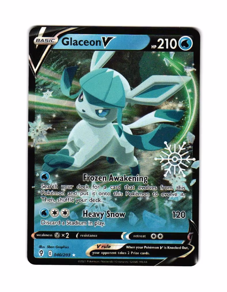 Glaceon V Stamped Snowflake Holo Rare 040/203 Evolving Skies (Sealed) Pokemon