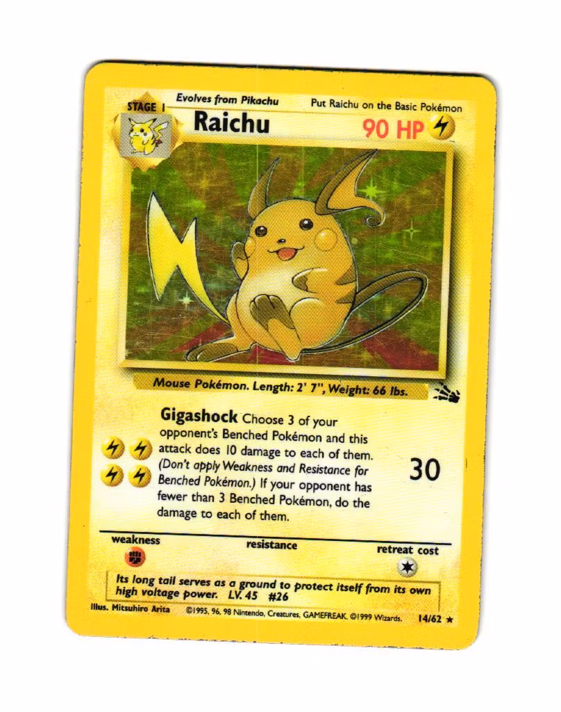 Raichu Holo Rare 29/62 Fossil Pokemon