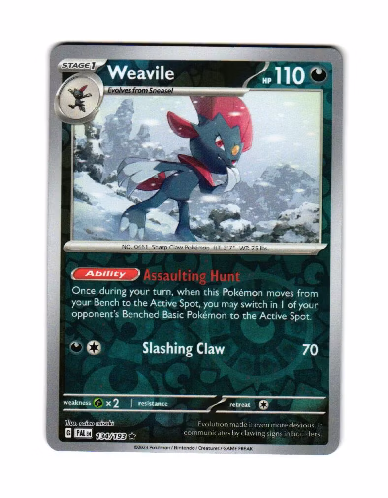 Weavile Reverse Holo Rare 134/193 Paldea Evolved Pokemon