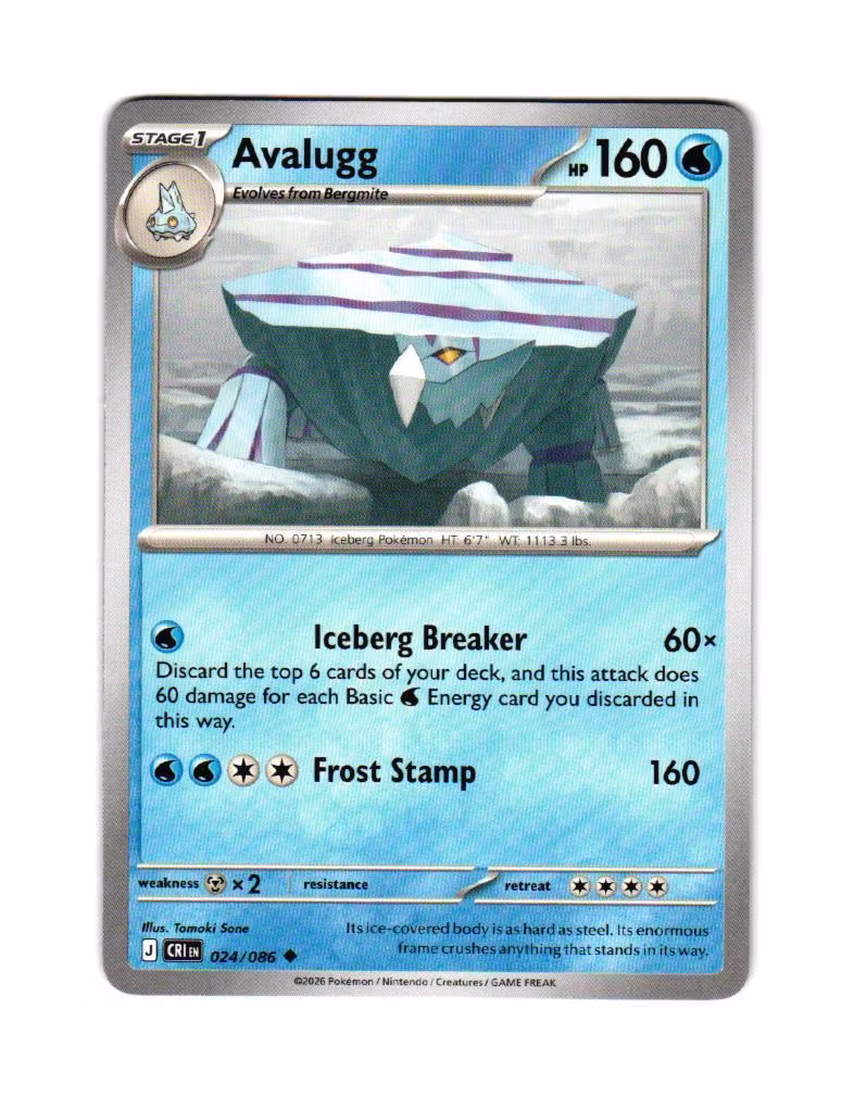 Avalugg Uncommon 024/086  Chaos Rising Pokemon