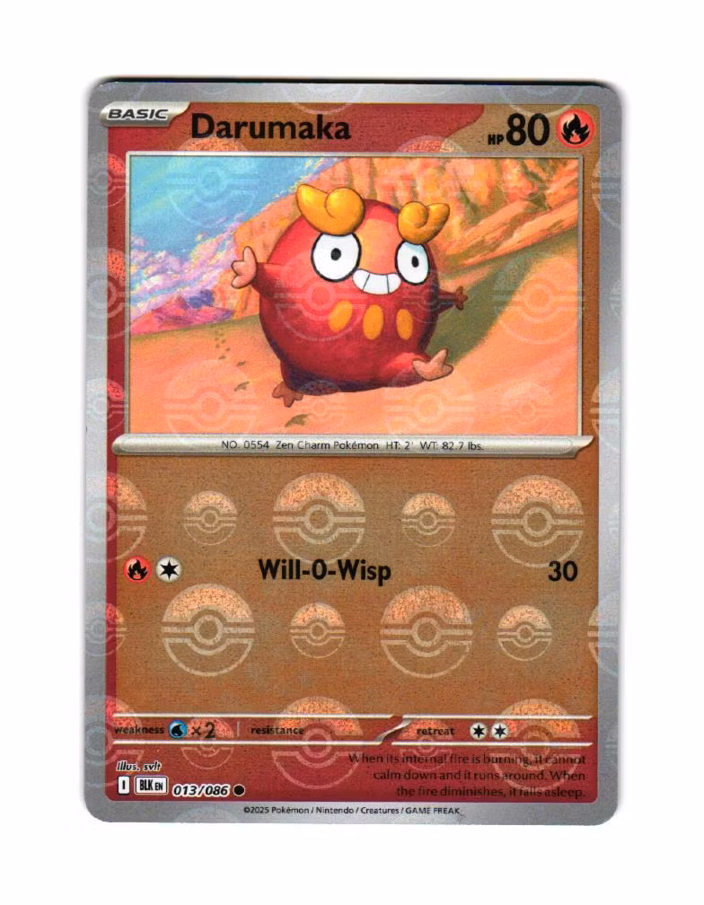 Darumaka Reverse Holo Common Poke Ball 013/086 Black Bolt Pokemon