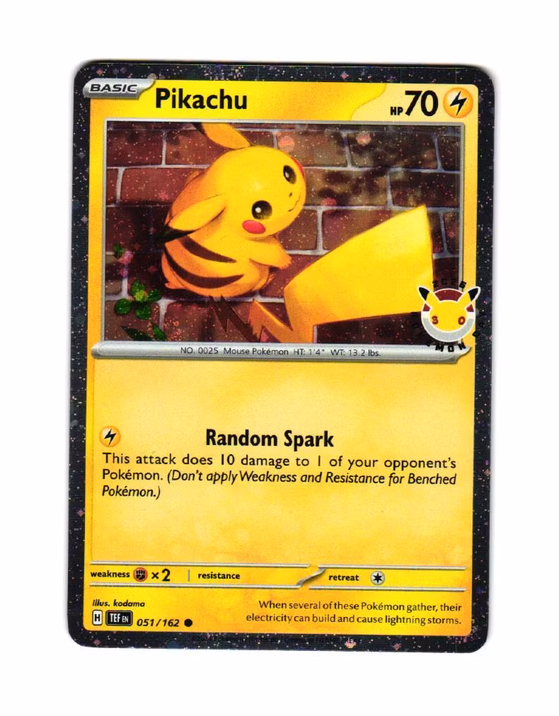 Pikachu Cosmic Holo Common 051/167 30 Anneversary Stamp Temporal Forces Pokemon