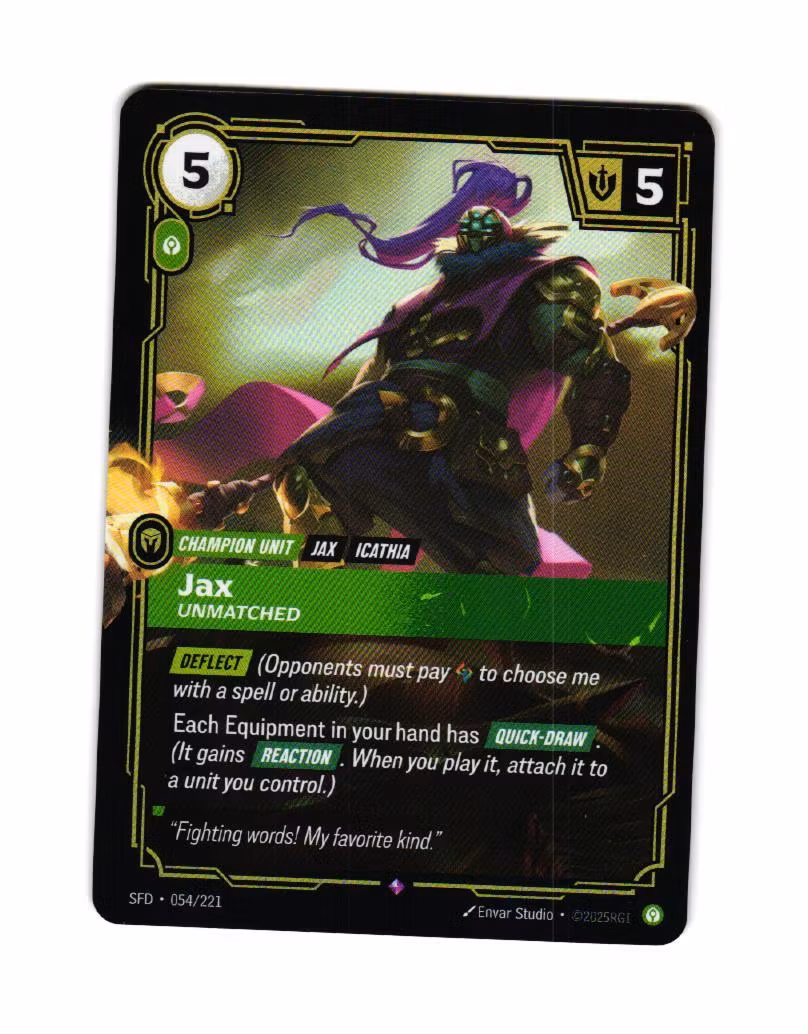 Jax Unmatched Reverse Holo Rare 054/221 Spiritforged Riftbound