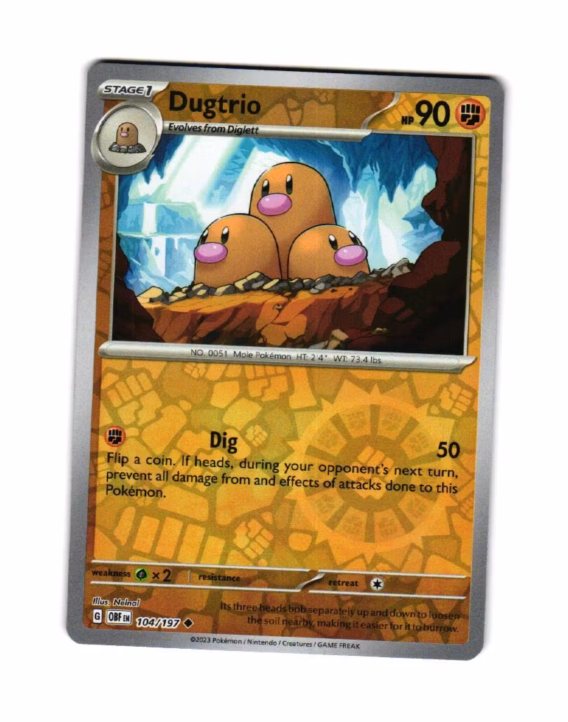 Dugtrio Reverse Holo Uncommon 104/197 Obsidian Flames Pokemon
