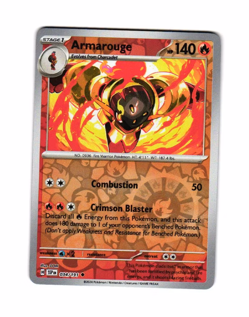 Armarouge Reverse Holo Uncommon 034/191 Surging Sparks Pokemon