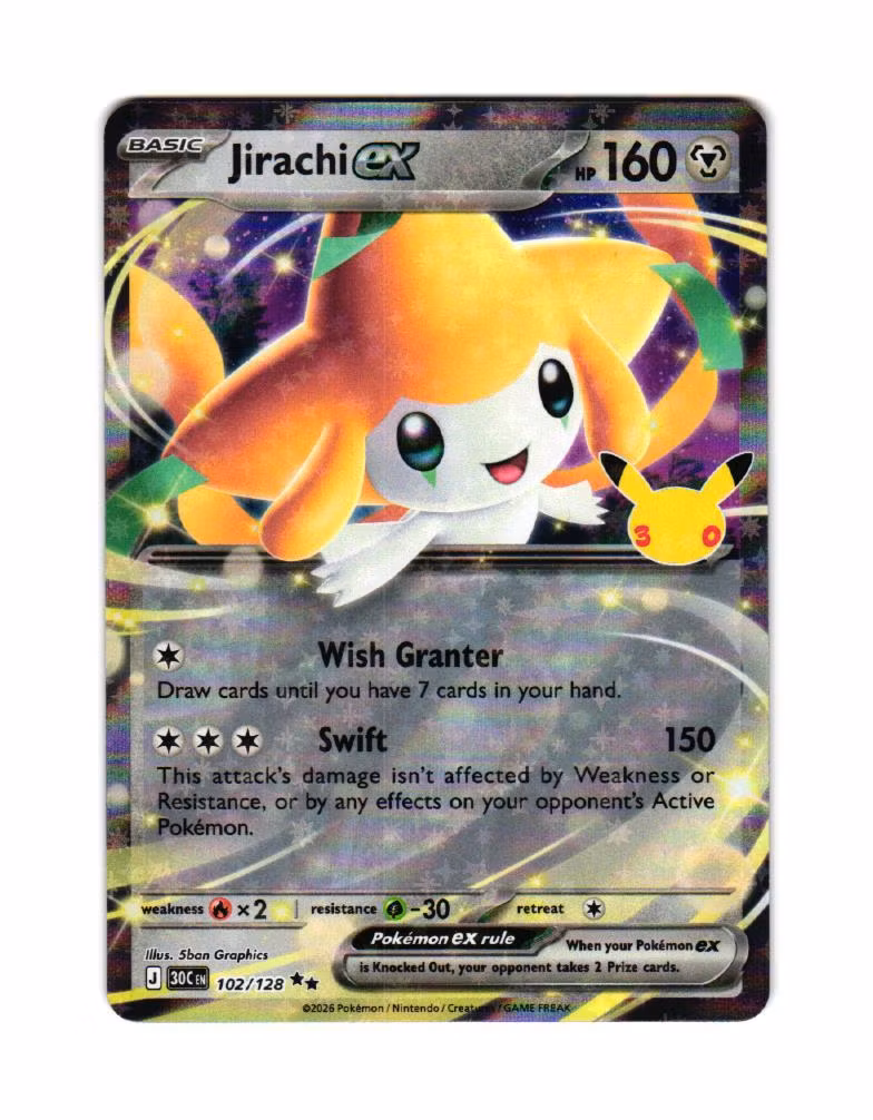 Jirachi ex Double Rare 102/128 30th Anniversary Pokemon
