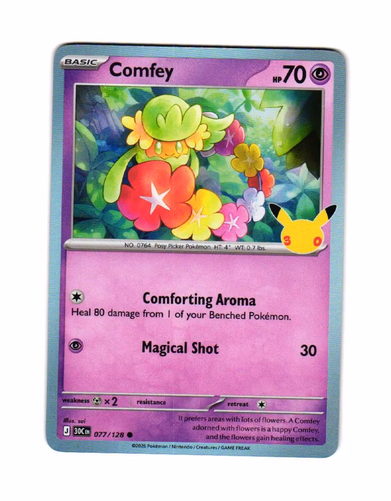 Comfey Holo Common 077/128 30th Anniversary Pokemon