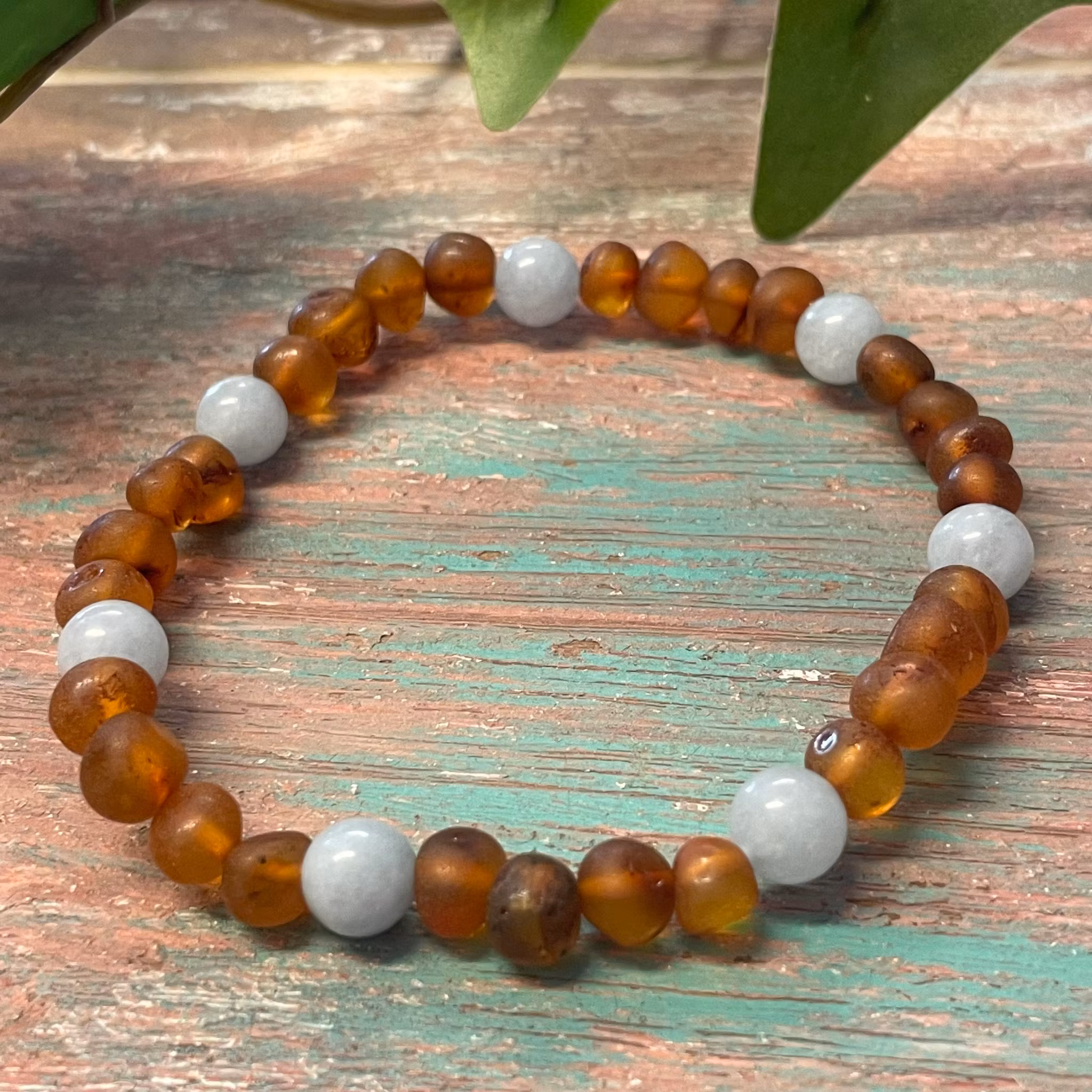 Bärnsten /Akvamarin armband