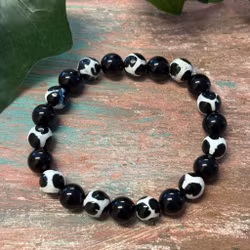 Armband i Dzi-agat & Obsidian