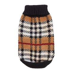 Stickad Hundtröja Tartan Beige