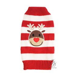 Stickad jultröja till hund Rudolf, Röd/vit Hund