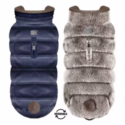 Milk & Pepper AKSEL vändbar hundjacka Grey Fur/Blue Velvet