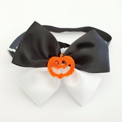Halloween Bow, Pumpkin Black and White