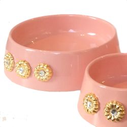 Handmade Ceramic Bowl Gold Plated Flowers - Soft Pink
