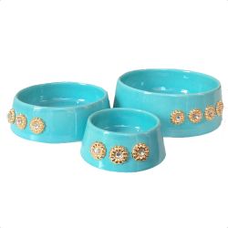 Handmade Ceramic Bowl Gold Plated Flowers - Turquoise