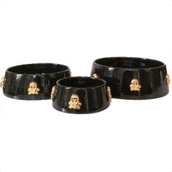 Handmade Ceramic Bowl Gold Plated Skulls - Black