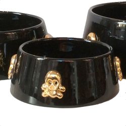 Handmade Ceramic Bowl Gold Plated Skulls - Black