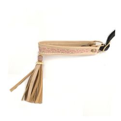 Half Check Leather Collar Beige/Pink/Gold