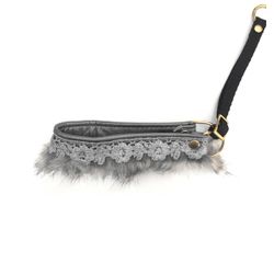 Half Check Leather Collar Grey Lace and Fur L33 W 2cm