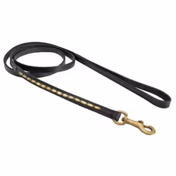 Brooklyn Leather Leash Soft Studs Brass - Black L 185cm
