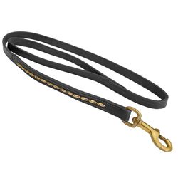 Brooklyn Leather Leash Soft Studs Brass - Black L 110cm