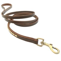 Brooklyn Leather Leash Soft Studs Brass - Brown L 185cm