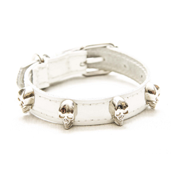 Dog Artist Cool Collar White w Silver Skulls