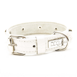 Dog Artist Cool Collar White w Silver Skulls