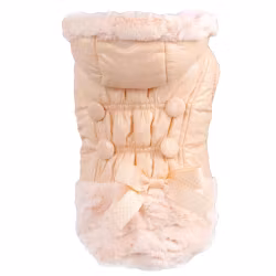 Elegant Fleece Coat w. Fur & Bow, Peach Pink