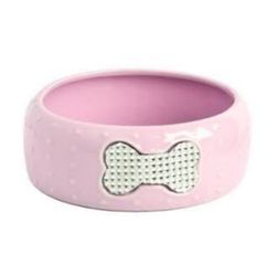 Porcelain Bowl w Rhinestones, Pink