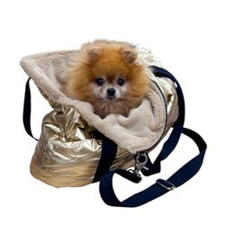 Quilted Dog Carrier with Faux Fur, Gold