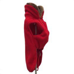 Oxford Fleece coat w. fur collar, Red