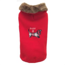 Oxford Fleece coat w. fur collar, Red