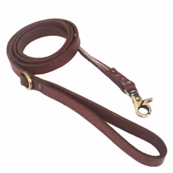 Short Leather Leash w Brass Buckle - Cognac
