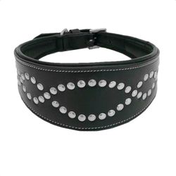 Wide Decoraded Black Leather Collar Black