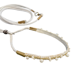 Show Leash White Leather Pearls