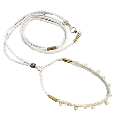Show Leash White Leather Pearls