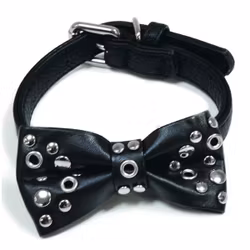 Collar Biker Bow w Studs - Black 35cm