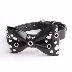 Collar Biker Bow w Studs - Black 35cm