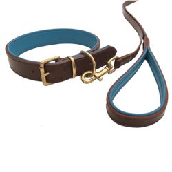 Madison Leather Leash Flat Brass Brown/Turquoise