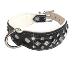 Christy Leather Collar w Clear Crystals