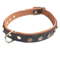 Jax Leather Collar w Colored Crystals - Black/Brown