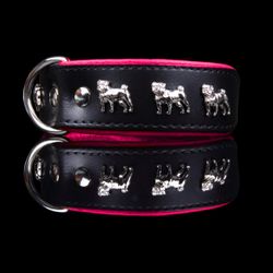 Dogville Collar w Dog Decoration Pug Black/Pink
